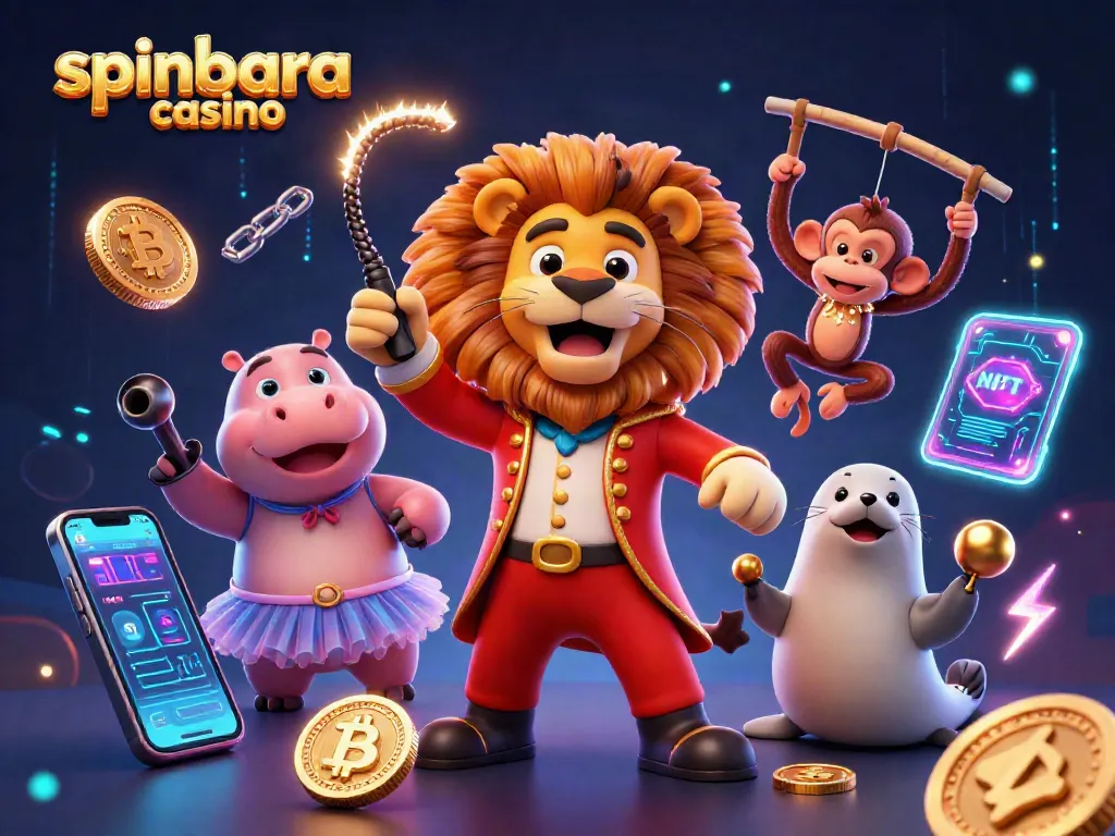 Spinbara casino showcases a vibrant scene with lively characters engaging in thrilling casino activities.